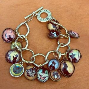 Craaazy Cats Vintage Glass Monet Charm Bracelet